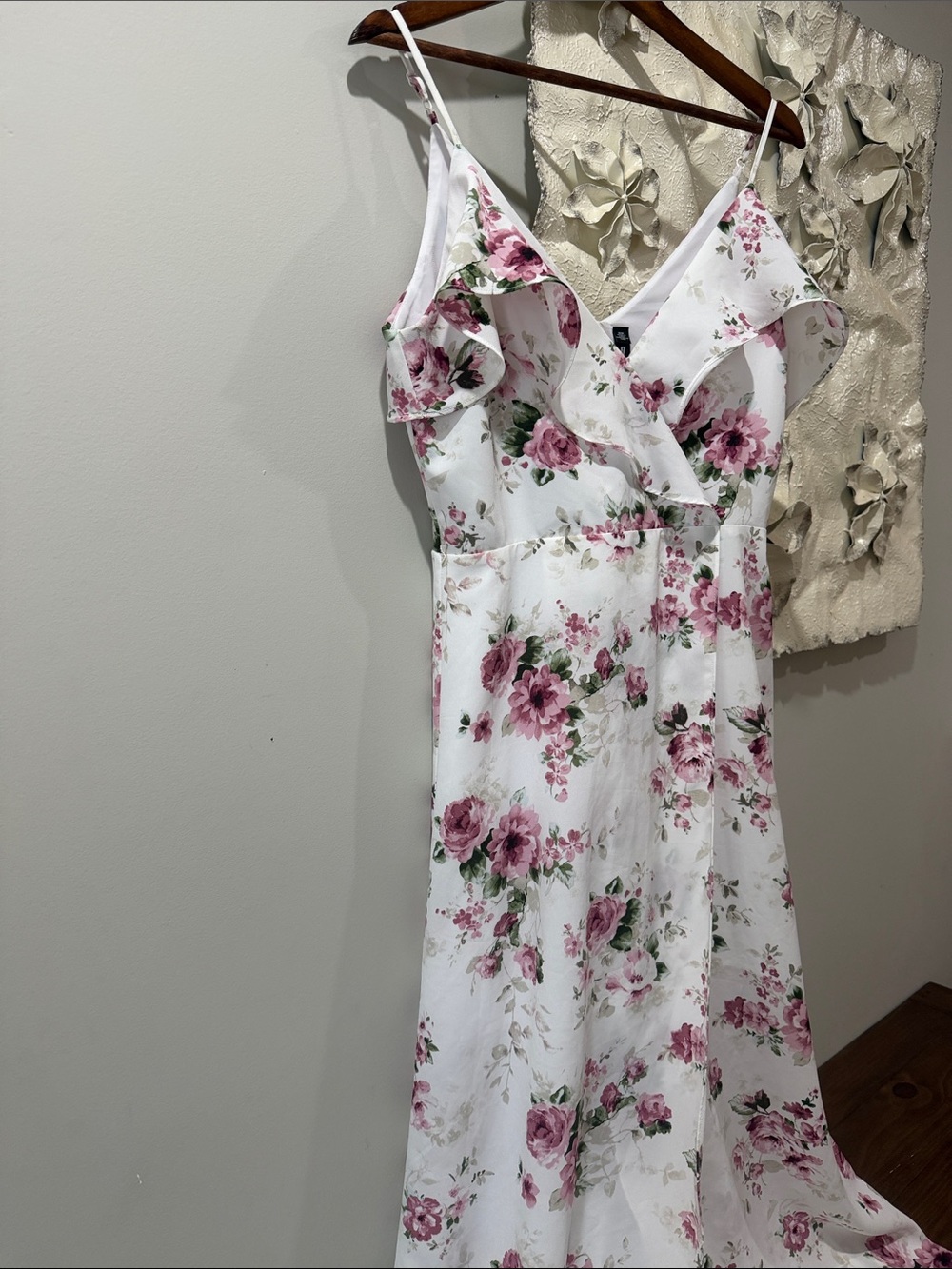 Lord Taylor Design Lab White Pink Floral Ruffle High Low Maxi Dress Size M - Picture 4 of 11